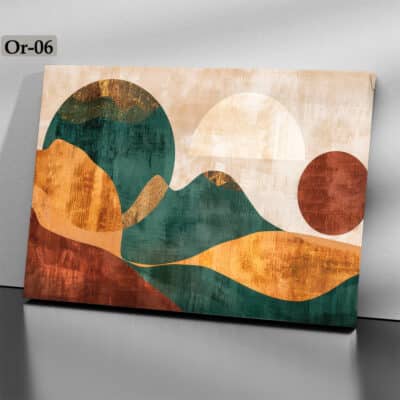Design géométrique, couleurs chaudes et inspiration nature. Disponible sur aliprintdz.com – votre boutique d’art mural moderne en Algérie