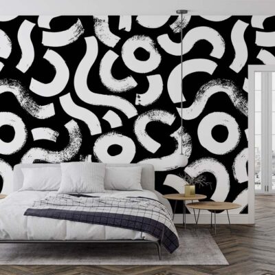 ALIPRINT Papier peint design noir et blanc avec motifs abstraits, moderne, dans une chambre élégante. Idéal pour une décoration intérieure contemporaine. Algerie