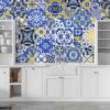 ALIPRINT Papier peint mosaïque bleu et jaune pour cuisine moderne, design élégant et motifs géométriques vivants. Idéal pour déco murale et ambiance colorée. Algerie