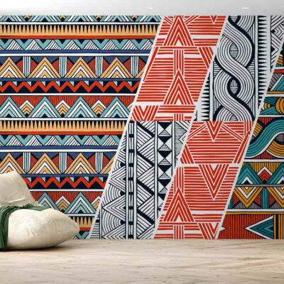 ALIPRINT Papier peint design ethnique, motifs géométriques colorés, déco murale moderne. Remplissez votre espace avec une ambiance bohème unique et vivante. Algerie
