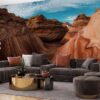 ALIPRINT Papier peint paysage spectaculaire de formations rocheuses, salon moderne avec canapé gris, ambiance désertique, décoration murale nature. Algerie