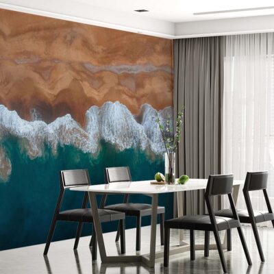 ALIPRINT Papier peint mural océan et sable pour salle à manger moderne, décoration intérieure élégante avec vue sur mer apaisante. Algerie