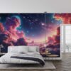 ALIPRINT Papier peint mural avec ciel étoilé et nuages colorés, créant une atmosphère céleste et relaxante dans la chambre moderne. Décoration intérieure unique. Algerie