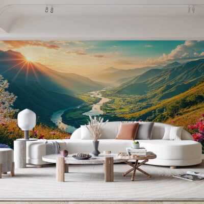 ALIPRINT Paysage mural panoramique de montagne avec coucher de soleil, idéal pour papier peint mural salon, ambiance naturelle et relaxante. Algerie