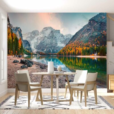 ALIPRINT Papier peint panoramique de montagne, lac et forêt automnale pour salon, décor mural immersif, nature paisible et couleurs vibrantes. Algerie