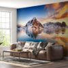 ALIPRINT Papier peint panoramique de montagnes enneigées au coucher de soleil, ajoutant une touche naturelle et apaisante au salon moderne et lumineux. Algerie