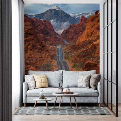 ALIPRINT Papier peint mural de paysage désertique avec route sinueuse, montagnes majestueuses, adapté pour décoration intérieure moderne. Ambiance naturelle apaisante. Algerie