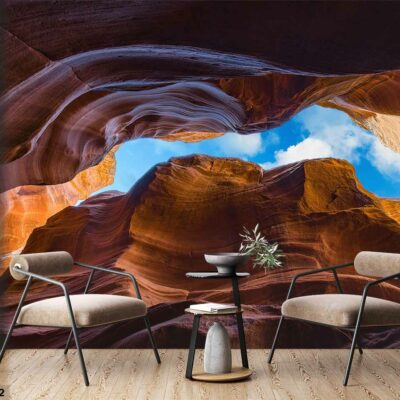 ALIPRINT Papier peint paysage canyon avec mobilier moderne, intérieur élégant. Design naturel et captivant pour salon chic. Idéal pour décoration murale. Algerie
