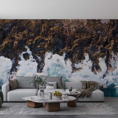 ALIPRINT Papier peint océan moderne dans un salon élégant, mur d'accent texture naturelle, design intérieur contemporain, décoration murale créative. Algerie