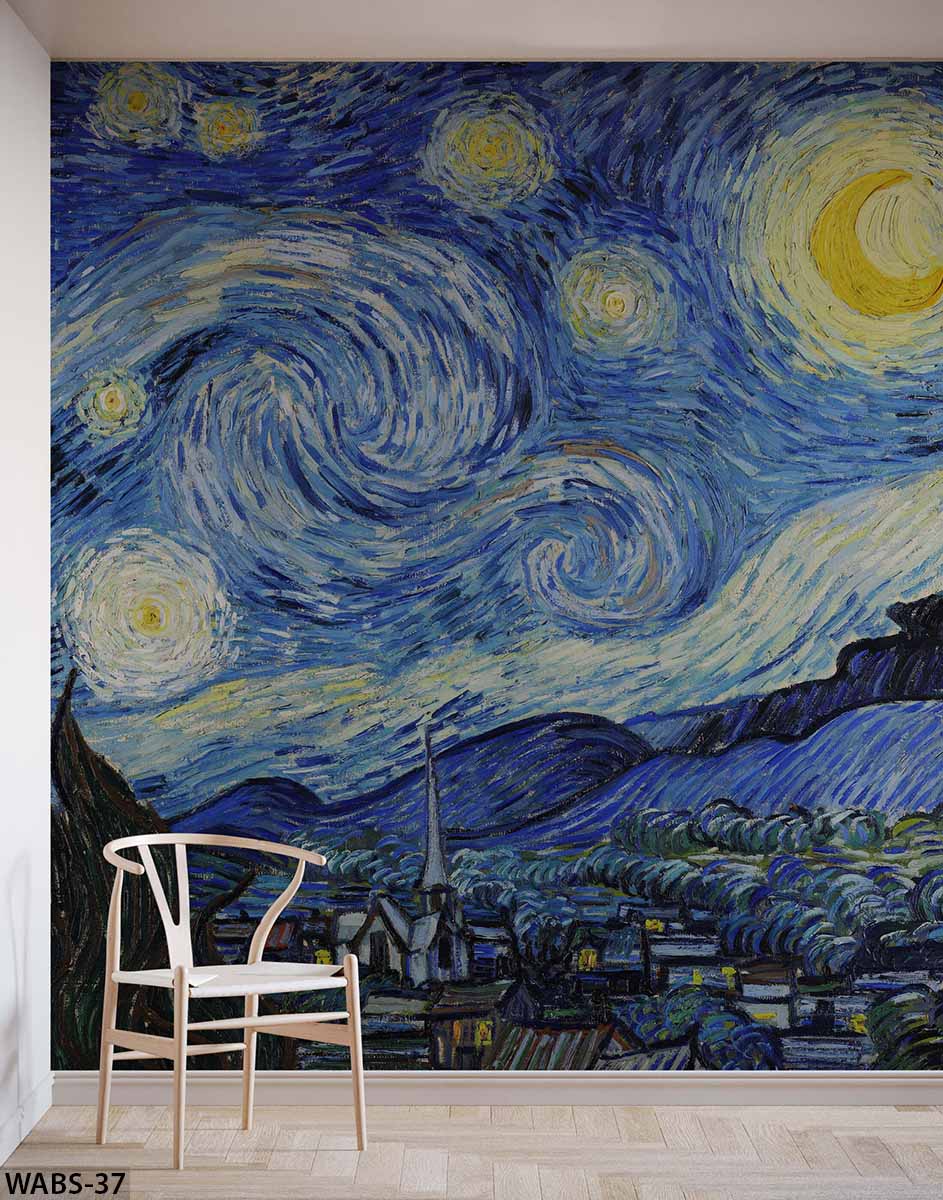 ALIPRINT papier peint décoratif mural en algerie Papier peint décoratif mural Algérie représentant La Nuit étoilée de Van Gogh. Embellissez votre intérieur avec un design unique et artistique. Idéal pour salon et chambre.