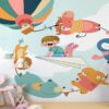 ALIPRINT papier peint décoratif mural en algerie Tableau et papier peint décoratif mural pour chambre enfant en Algérie. Motifs joyeux avec animaux mignons et garçon en avion papier. Décoration murale ludique et colorée.
