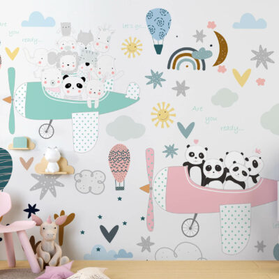 ALIPRINT papier peint décoratif mural en algerie Tableau décoratif mural enfantin, Algerie. Papier peint avec avions, pandas et animaux. Idéal pour chambre de bébé. Décoration murale originale et joyeuse.