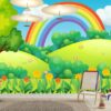 ALIPRINT papier peint décoratif mural en algerie Tableau décoratif mural avec motif de paysage enfantin, arc-en-ciel et nature, idéal pour une chambre d'enfant en Algérie. Papier peint mural coloré et joyeux.