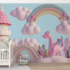 ALIPRINT papier peint décoratif mural algerie Tableau décoratif mural pour chambre d'enfant en Algérie. Papier peint avec château, dragon, arc-en-ciel et nuages pastel. Idéal pour une décoration murale féérique et unique. papier peint décoratif mural algerie