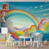 ALIPRINT papier peint décoratif mural algerie Tableau décoratif mural chambre enfant Algérie avec arc-en-ciel, nuages et jouets. Papier peint personnalisé pour une décoration murale unique et colorée. papier peint décoratif mural algerie