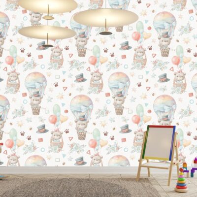 ALIPRINT papier peint décoratif mural algerie Papier peint décoratif mural pour chambre d'enfant en Algérie. Motifs d'oursons en montgolfière, idéal pour une décoration murale unique et créative. papier peint décoratif mural algerie