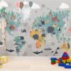 ALIPRINT papier peint décoratif mural algerie Tableau décoratif mural Algérie chambre enfant. Papier peint carte du monde animaux. Décoration murale chambre bébé ludique, design moderne et coloré. papier peint décoratif mural algerie