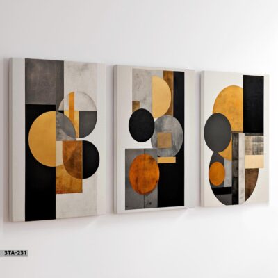 aliprint Tableau décoratif en Algérie avec des formes géométriques modernes en noir, or et gris, parfait pour embellir un intérieur.