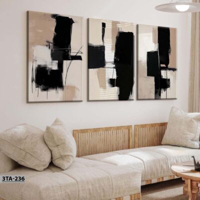 aliprint Tableau décoratif moderne en Algérie, avec des motifs abstraits en noir et beige, parfait pour embellir un intérieur contemporain.