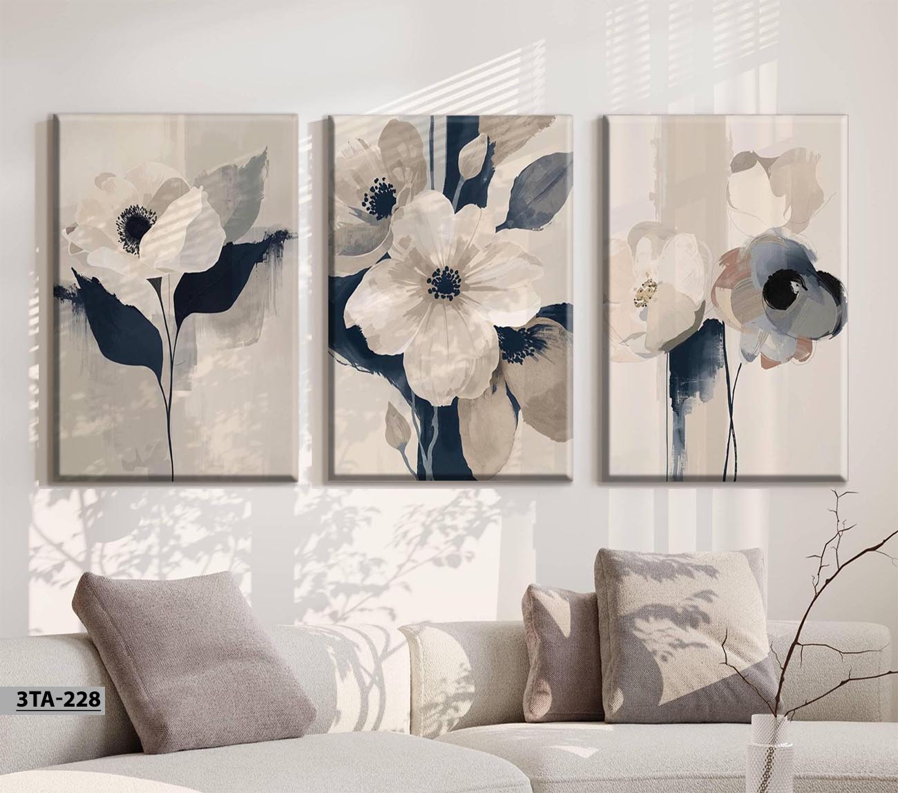 aliprint Tableau décoratif en Algérie avec des fleurs élégantes sur fond neutre, parfait pour embellir un intérieur moderne.